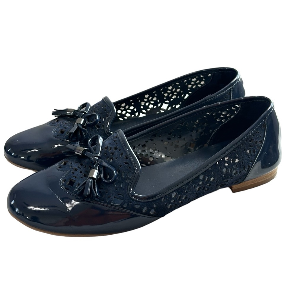 Dune London Navy Blue Leather Mix Women's Loafers Size 40 EU/10 US